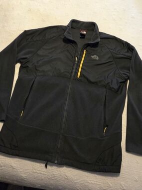 The North Face Men's Black Fleece Hybrid Jacket with Yellow Details, Size XL